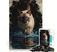 Rompecabezas para Adultos de 1000 Piezas Gato Corriendo a través del Agua,diseño de Corte hermético,Juguete Divertido para Resolver Problemas,Ideal para el Tiempo Libre,decoración de cumpleaños o