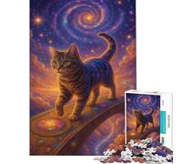 Rompecabezas para Adultos de 1000 Piezas Gato cósmico en un Puente ornamentado Rompecabezas para Adultos Juegos Familiares Actividades Divertidas y difíciles en casa (tamaño 38x26cm)