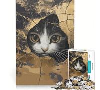 Rompecabezas para Adultos de 1000 Piezas: Gato Curioso asomándose por una grieta Juego Educativo para Mejorar la Memoria cumpleaños y Navidad 38x26cm
