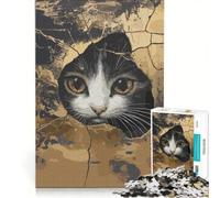 Rompecabezas para Adultos de 1000 Piezas: Gato Curioso asomándose por una grieta Juguetes para armar, Ideales para la interacción Entre Padres e Hijos cumpleaños y Navidad 50x75cm