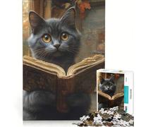 Rompecabezas para Adultos de 1000 Piezas: Gato Curioso Leyendo, Juguete Educativo, para Pasar el Tiempo en casa, Regalo de cumpleaños, Regalos 38x26cm