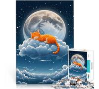 Rompecabezas para Adultos de 1000 Piezas Gato de Anime durmiendo en la Luna Aprendizaje Educativo Juego de desafío único 38x26cm