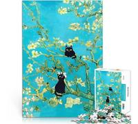 Rompecabezas para Adultos de 1000 Piezas Gato de Flores de Almendro Juguete Educativo de Aprendizaje decoración de Pared 52x38cm