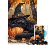 Rompecabezas para Adultos de 1000 Piezas Gato de otoño durmiendo sobre una Calabaza Encaje Juego de lógica y Habilidad Juego Lento Regalo navideño Relajante (38x52cm)