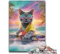 Rompecabezas para Adultos de 1000 Piezas: Gato de Vacaciones Rompecabezas de 1000 Piezas Alivia el estrés, Pasa el Tiempo en casa y Juega con la interacción Entre Padres e Hijos 50x75cm