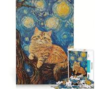 Rompecabezas para Adultos de 1000 Piezas Gato de Van Gogh Juego de ingenio para divertirse en Familia para Fortalecer el Amor Entre Parejas 38x26cm