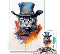 Rompecabezas para Adultos de 1000 Piezas Gato Disfrazado de Vaquero,Pintura,Bordes impecables,Divertido Juego para concentrarse,Juego Tranquilo,decoración navideña,Regalo (38x52cm)