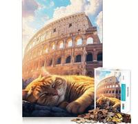 Rompecabezas para Adultos de 1000 Piezas Gato durmiendo en el Coliseo Arte de Bordes precisos Ejercicio Mental Juego Divertido y Tranquilo Actividad de cumpleaños (50x75cm)