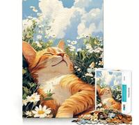 Rompecabezas para Adultos de 1000 Piezas Gato durmiendo en un Campo de Margaritas Decoración con Bordes limpios Juguete Que desafía la Mente Tiempo de Juego Relajante Arte (50x75cm)