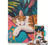 Rompecabezas para Adultos de 1000 Piezas Gato durmiendo en un jardín Tropical Juegos relajantes interacción Entre Padres e Hijos Regalo de cumpleaños Regalos de Viaje 50x75cm
