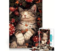 Rompecabezas para adultos de 1000 piezas Gato durmiendo entre hojas de otoño Juego de lógica artística para divertirse Ideal para relajarse,jugar o como regalo de cumpleaños o para aficionados 50x75cm