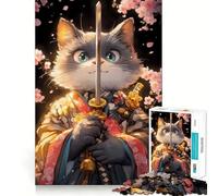 Rompecabezas para Adultos de 1000 Piezas Gato Elegante samurái con Espada,articulaciones Suaves,Divertido Juego de concentración Mental,Juego Casual,Regalo de cumpleaños (38x52cm)