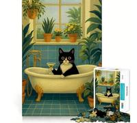 Rompecabezas para Adultos de 1000 Piezas Gato en bañera con cóctel,diseño de Bordes Finos,Juego cognitivo,Juguete Relajante,decoración navideña para Pared (38x52cm)