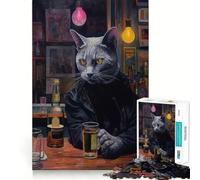 Rompecabezas para Adultos de 1000 Piezas Gato en el Bar,articulación Suave,Divertido Juego de concentración Mental,Juego Casual,Regalo de cumpleaños (38x26cm)