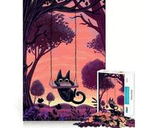 Rompecabezas para Adultos de 1000 Piezas Gato en el Columpio,decoración de Bordes impecables,Juguete para retos mentales,Juego Relajante, (38x26cm)