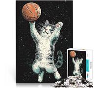 Rompecabezas para Adultos de 1000 Piezas Gato en el Espacio con Baloncesto Juego de ingenio Juguetes de decoración del hogar 75x50cm