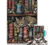 Rompecabezas para Adultos de 1000 Piezas Gato en la estantería Rompecabezas de 1000 Piezas Ideal para aliviar el estrés Pasar el rato en casa interacción Entre Padres e Hijos 26x38cm