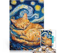 Rompecabezas para Adultos de 1000 Piezas Gato en la Noche Estrellada Alivio del estrés Cada Pieza es única: un desafiante y Divertido Juego Familiar 50x70cm
