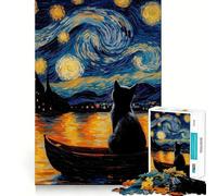 Rompecabezas para Adultos de 1000 Piezas Gato en la Noche Estrellada Articulaciones Suaves Divertido Juego para concentrarse en la Mente Juego Casual Regalo Ideal para cumpleaños (50x75cm)