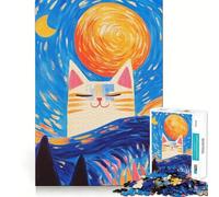 Rompecabezas para Adultos de 1000 Piezas Gato en la Noche Estrellada,Corte Premium,Divertido,lógico,Juguete,fácil de Usar,decoración navideña para la Pared (38x26cm)