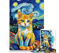 Rompecabezas para Adultos de 1000 Piezas Gato en la Noche Estrellada Juego de lógica con Piezas de Ajuste preciso Divertido y Acogedor Regalo Ideal para cumpleaños (38x26cm)