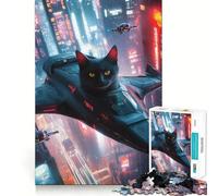 Rompecabezas para Adultos de 1000 Piezas Gato en Nave Espacial,articulaciones Suaves,Divertido Juego de concentración Mental,Juego Casual,Regalo de cumpleaños (38x52cm)