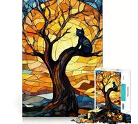 Rompecabezas para Adultos de 1000 Piezas Gato en un árbol de vitrales Juego de Ajuste preciso Juguete Inteligente para ejercitar la Mente Tiempo Libre Regalo de cumpleaños (38x26cm)