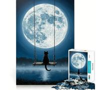 Rompecabezas para Adultos de 1000 Piezas Gato en un Columpio bajo la luz de la Luna Juego de lógica,Habilidad y Entretenimiento Casual Regalo Ideal para cumpleaños (38x26cm)