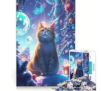 Rompecabezas para Adultos de 1000 Piezas: Gato en un país de Las Maravillas Invernal, decoración de Pared, Juguete para la interacción Entre Padres e Hijos, cumpleaños 38x52cm