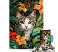 Rompecabezas para Adultos de 1000 Piezas Gato Entre follaje Tropical Rompecabezas de 1000 Piezas para decoración del hogar Un desafío difícil Regalos para Amigos y Familiares (50x75cm)
