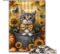 Rompecabezas para Adultos de 1000 Piezas Gato Entre Girasoles, desafiante y difícil, con Piezas aleatorias Que encajan Perfectamente tamaño 50x75cm