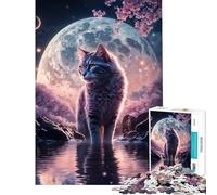 Rompecabezas para Adultos de 1000 Piezas Gato Flor de Cerezo Juguetes japoneses Juegos educativos Juegos Familiares desafío difícil Regalos de Amigo Invisible (tamaño 38x52cm)