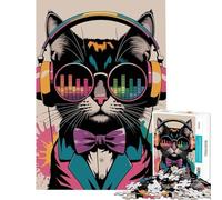 Rompecabezas para Adultos de 1000 Piezas Gato Genial con Auriculares Juego Imposible Juguetes educativos para Aprender Regalos de Amigo Invisible para divertirse en Familia (Tamaño 38x52cm)