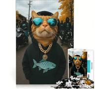 Rompecabezas para Adultos de 1000 Piezas: Gato Genial con pandilla de Motociclistas, Juego Educativo, para Relajarse intelectualmente, Regalo de cumpleaños 38x52cm