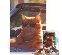 Rompecabezas para Adultos de 1000 Piezas: Gato Genial en un Coche, Juego de ingenio, para divertirse en Familia, Lista de Deseos con Papá Noel 50x75cm