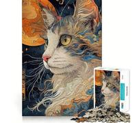 Rompecabezas para Adultos de 1000 Piezas,Gato,Guerrero Samurai,Japón,Arte de Corte Limpio,Lógica,Juguete Divertido,Juego Relajante, Tranquilo (50x75cm)