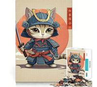 Rompecabezas para Adultos de 1000 Piezas Gato,Guerrero samurái,Japón,diseño de Corte Fino,Actividad para la Mente,Tiempo de Paz,Juego,decoración navideña (38x26cm)