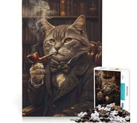 Rompecabezas para Adultos de 1000 Piezas: Gato inglés Anciano con Pipa, Juegos educativos, Actividades Divertidas para Hacer en casa, Cada Pieza es única 38x52cm