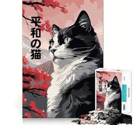 Rompecabezas para Adultos de 1000 Piezas Gato japonés con Kimono,Estilo Zen,Arte de Bordes precisos,Ejercicio Mental,Juego Divertido y Tranquilo,Actividad de cumpleaños (50x75cm)