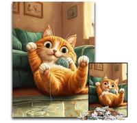 Rompecabezas para Adultos de 1000 Piezas Gato Jugando con una Bola de Lana Rompecabezas de cartón Juego para Adultos, Regalo, Juego Interactivo Familiar, desafío Mental, Regalo, 26x38cm