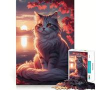 Rompecabezas para Adultos de 1000 Piezas Gato Junto al Lago al Atardecer Juego de lógica con Piezas de Ajuste preciso Divertido y Acogedor Regalo Ideal para cumpleaños (50x75cm)