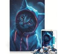 Rompecabezas para Adultos de 1000 Piezas Gato Kawaii con Pijama Enterizo, Juegos relajantes, Actividades Divertidas en casa, con póster y Hoja de Preguntas a Juego 38x52cm