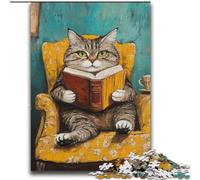 Rompecabezas para Adultos de 1000 Piezas, Gato Lector, Ayuda a ejercitar el Cerebro, Juguetes adictivos para Cultivar la Paciencia, decoración, 38x52cm