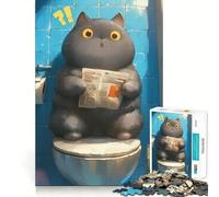 Rompecabezas para Adultos de 1000 Piezas Gato Leyendo en el Inodoro,Corte Premium,Juguete Inteligente para el Cerebro,diversión sin Preocupaciones, (38x26cm)