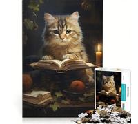 Rompecabezas para Adultos de 1000 Piezas Gato Leyendo Juegos relajantes ejercita tu Cerebro y Tus Manos cumpleaños y Navidad 50x75cm