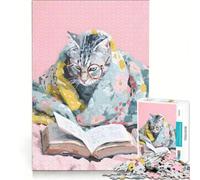 Rompecabezas para Adultos de 1000 Piezas: Gato Leyendo un Libro con Gafas, Juego práctico, Actividades Divertidas para Hacer en casa, fortalece el Amor Entre Parejas 38x52cm