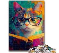 Rompecabezas para Adultos de 1000 Piezas: Gato Leyendo un Libro Rompecabezas de 1000 Piezas Alivia el estrés, Pasa el Tiempo en casa y Juega con la interacción Entre Padres e Hijos 38x26cm