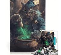 Rompecabezas para Adultos de 1000 Piezas Gato Mago preparando pociones Juguetes antiestrés Ideal para la interacción Entre Padres e Hijos cumpleaños 50x75cm