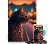 Rompecabezas para Adultos de 1000 Piezas Gato Mirando a la Calle Diseño de Corte Premium Diversión lógica Juguete fácil de Usar Decoración navideña para Pared (50x75cm)