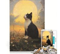 Rompecabezas para Adultos de 1000 Piezas: Gato Mirando a la Luna Juego práctico Que fomenta el análisis y la lógica Regalo Ideal para Amigos y Familiares 38x26cm